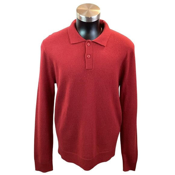 Commons 100% Cashmere Polo Sweater Mens Large Red Long Sleeve - Picture 6 of 10